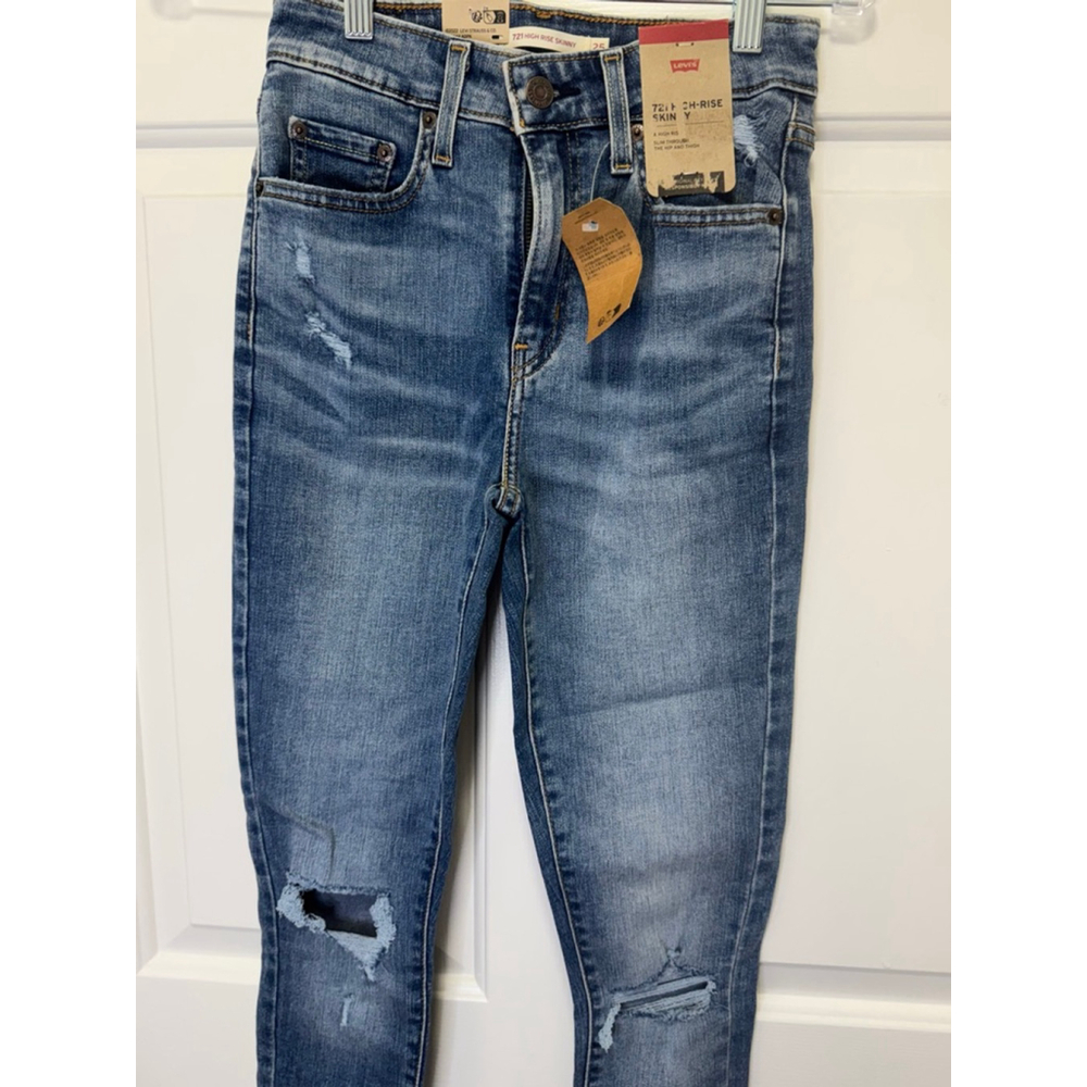 Women's Levi's 721 High Rise Distressed Skinny Jeans Size 25 - Picture 2 of 6